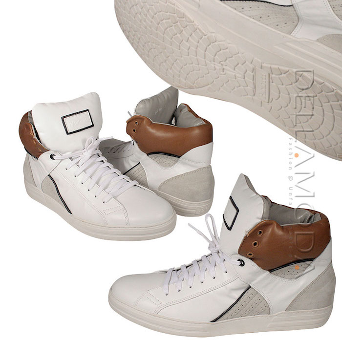 Cesare Paciotti Designer White Leather High Top Sneakers Style - See more at: https://www.dellamoda.com/Cesare-Paciotti-Designer-Shoes-for-Men-White-leather-High-top